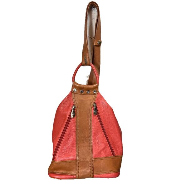 Valentina Leather Bucket Sling Shoulder Bag Backpack Kelly Coral